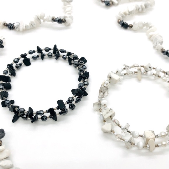 Vintage Black & White Howlite Hematite Jewelry - Picture 9 of 13